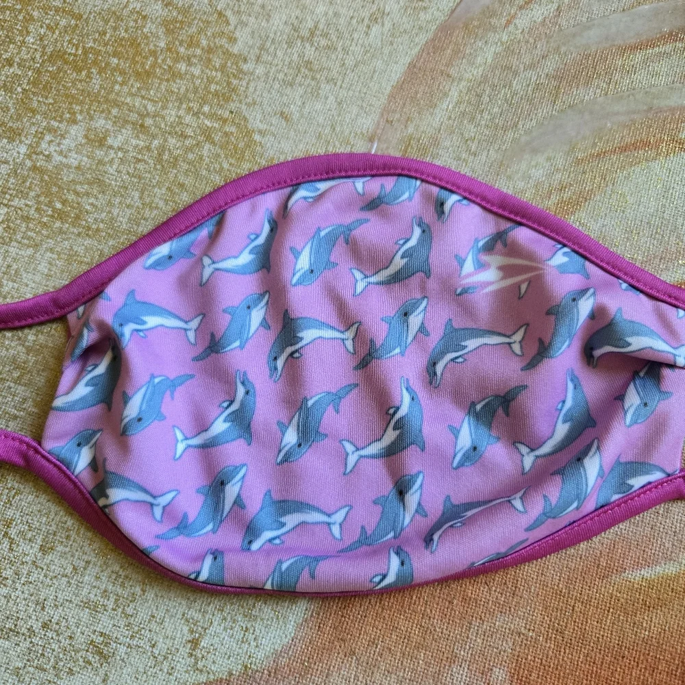 3/$25 Reusable Face Masks Bundle Of Two Animal Print Dolphin Tiger Pink Orange